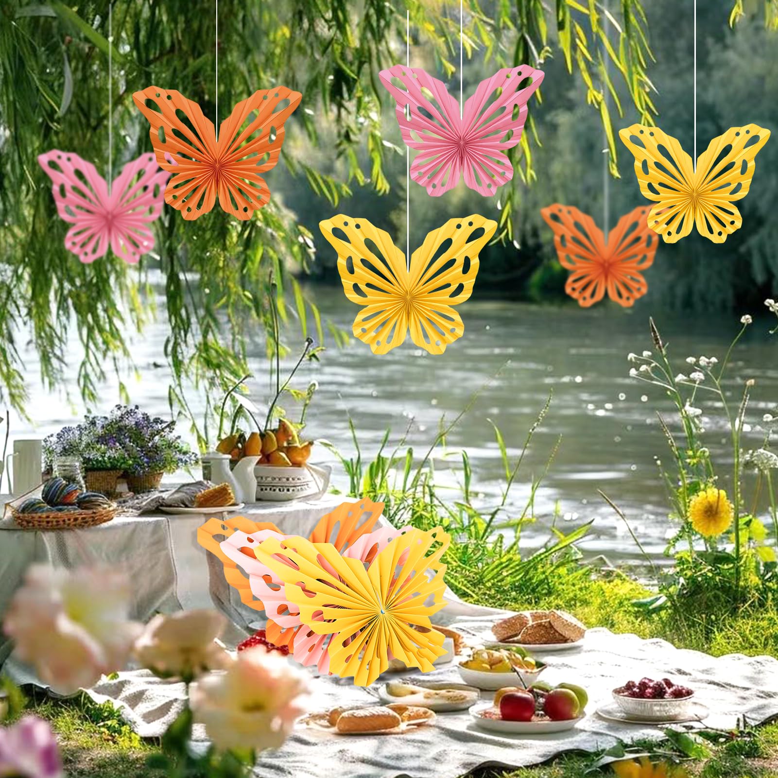 Sunbeauty Butterfly Decorations Paper Fans Classroom Decoration Paper Fans Decoration Hanging Paper Fans Butterfly Baby Shower D